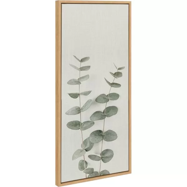 Kate and Laurel Sylvie Minimalist Eucalyptus Framed Linen Textured Canvas Wall Art by The Creative Bunch Studio 18x40 Gray Decorative Plant DecorNatural