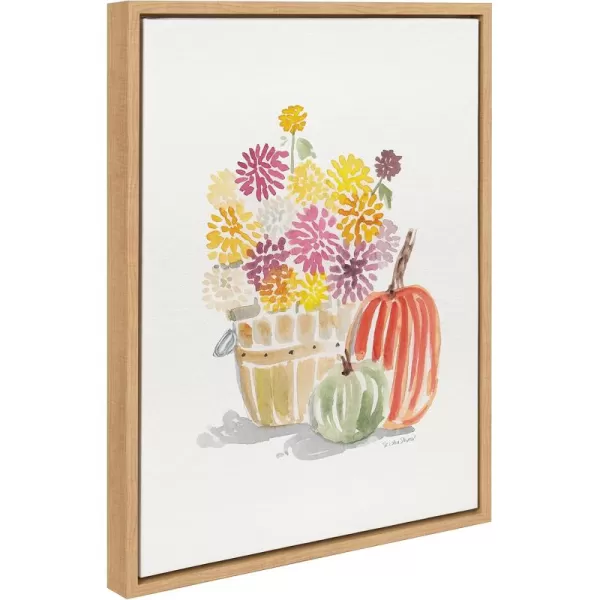 Kate and Laurel Sylvie Mums and Pumpkins Framed Canvas Wall Art by Patricia Shaw 18x24 Natural Fall Decorations for Home