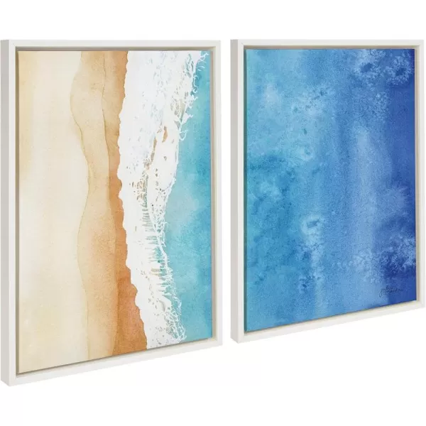 Kate and Laurel Sylvie Ocean Wake 1 and 2 Framed Canvas Wall Art Set by Julie Maida 2 Piece Set 18x24 White Coastal Ocean Wall Art Dcor Set