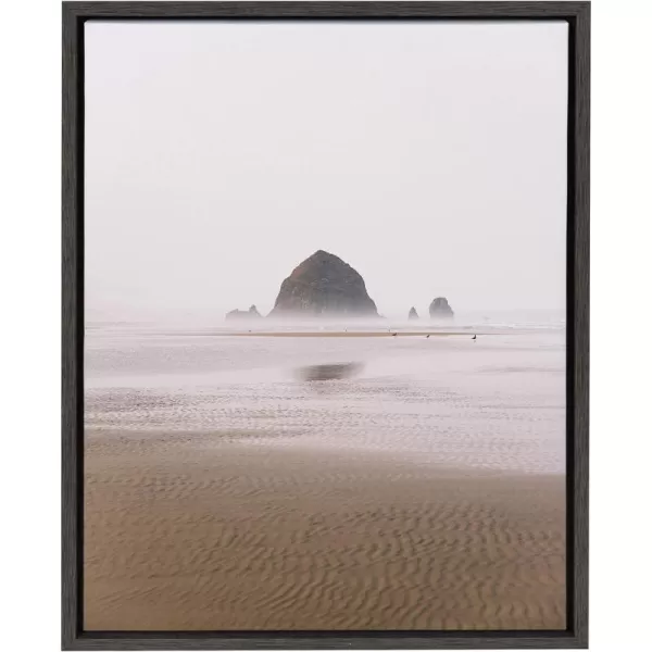 Kate and Laurel Sylvie Oregon Coastal Scene Photo Art Framed Canvas Wall Art 18x24 Dark Gray