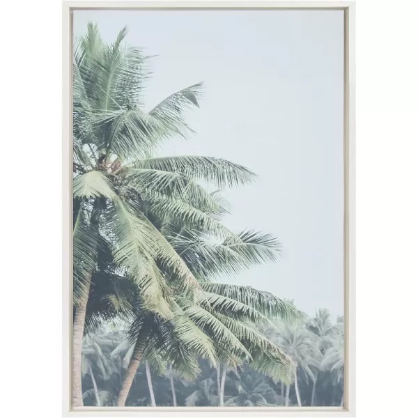Kate and Laurel Sylvie Pale Green Coconut Palm Trees Framed Canvas Wall Art by The Creative Bunch Studio 18x24 Gray Decorative Coastal Art Print for WallWhite
