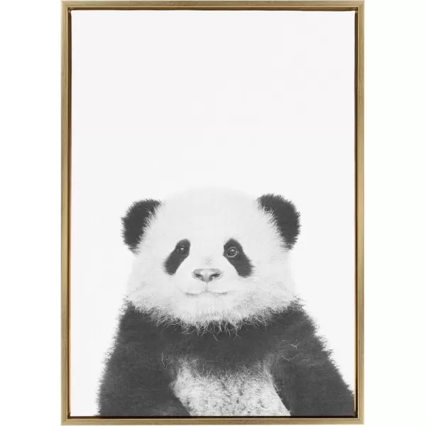 Kate and Laurel Sylvie Panda Animal Print Black and White Portrait Framed Canvas Wall Art by Simon Te Tai 18x24 GrayGold