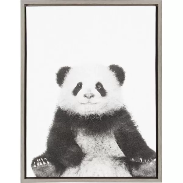 Kate and Laurel Sylvie Panda Animal Print Black and White Portrait Framed Canvas Wall Art by Simon Te Tai 18x24 GrayGrey