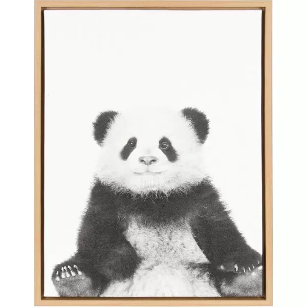 Kate and Laurel Sylvie Panda Animal Print Black and White Portrait Framed Canvas Wall Art by Simon Te Tai 18x24 GrayNatural