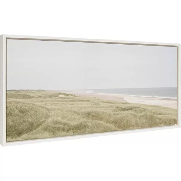 Kate and Laurel Sylvie Peaceful and Serene Coastal Landscape Framed Canvas Wall Art by The Creative Bunch Studio 23x33 White Natural Grassy Ocean Scene Art for Wall DecorWhite