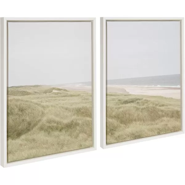 Kate and Laurel Sylvie Peaceful and Serene Coastal Landscape Left and Right Framed Canvas Wall Art Set by The Creative Bunch Studio 2 Piece 23x33 White Natural Calming Beach Art Set for WallWhite