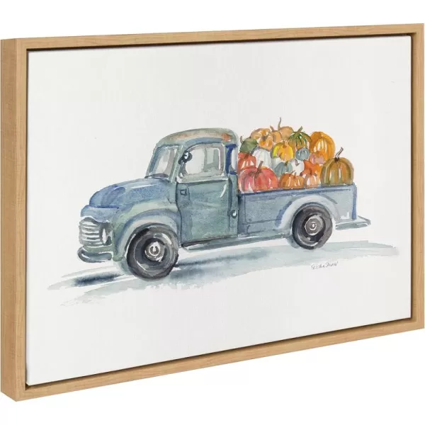 Kate and Laurel Sylvie Pumpkin Truck Framed Canvas Wall Art by Patricia Shaw 18x24 Natural Holiday Themed Farmhouse Fall Wall Dcor Seasonal Art for Home