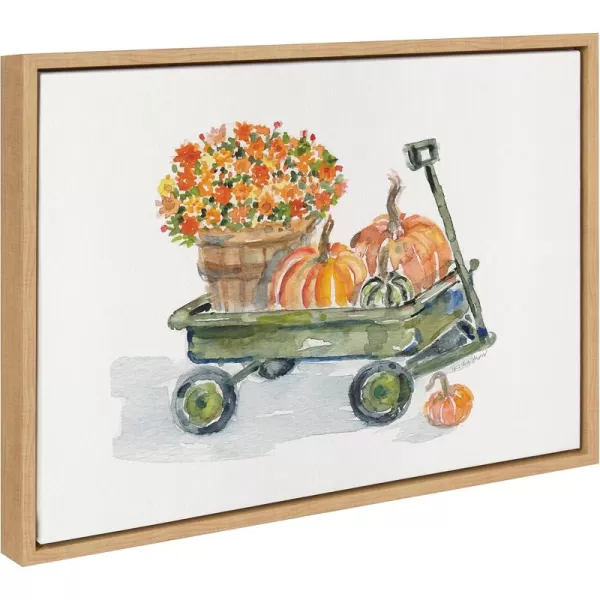 Kate and Laurel Sylvie Pumpkin Wagon Framed Canvas Wall Art by Patricia Shaw 18x24 Natural Decorative Fall Wall Art for Home Seasonal Pumpkin Dcor