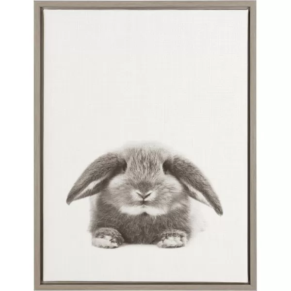 Kate and Laurel Sylvie Rabbit Animal Print Black and White Portrait Framed Canvas Wall Art by Simon Te Tai 18x24 NaturalGrey