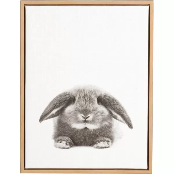 Kate and Laurel Sylvie Rabbit Animal Print Black and White Portrait Framed Canvas Wall Art by Simon Te Tai 18x24 NaturalNatural