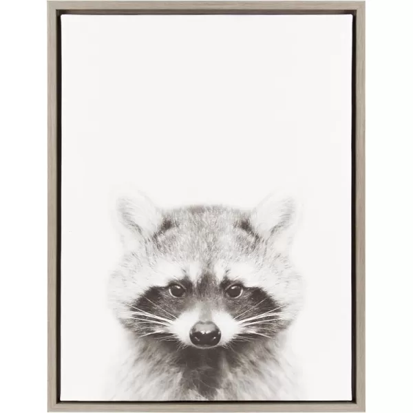 Kate and Laurel Sylvie Raccoon Black and White Portrait Framed Canvas Wall Art by Simon Te Tai 23x33 NaturalGrey