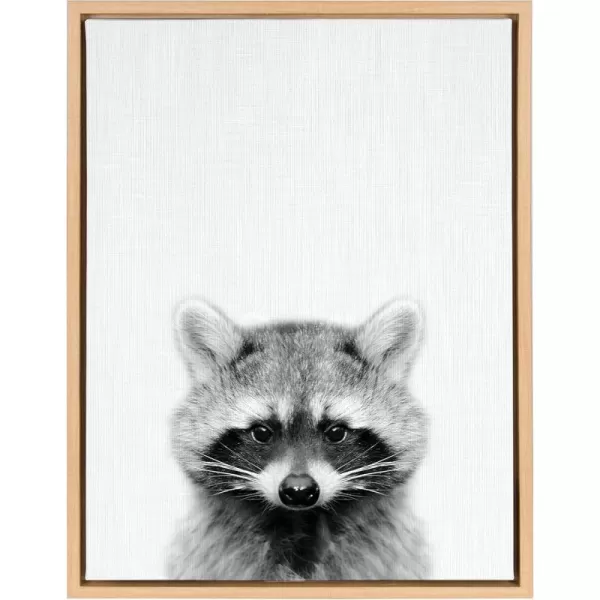 Kate and Laurel Sylvie Raccoon Black and White Portrait Framed Canvas Wall Art by Simon Te Tai 23x33 NaturalNatural