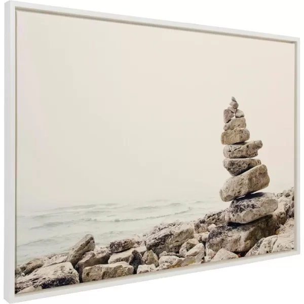 Kate and Laurel Sylvie Return Framed Canvas Wall Art by Emiko and Mark Franzen of F2Images 28x38 White Coastal Ocean Rocks Art for Wall