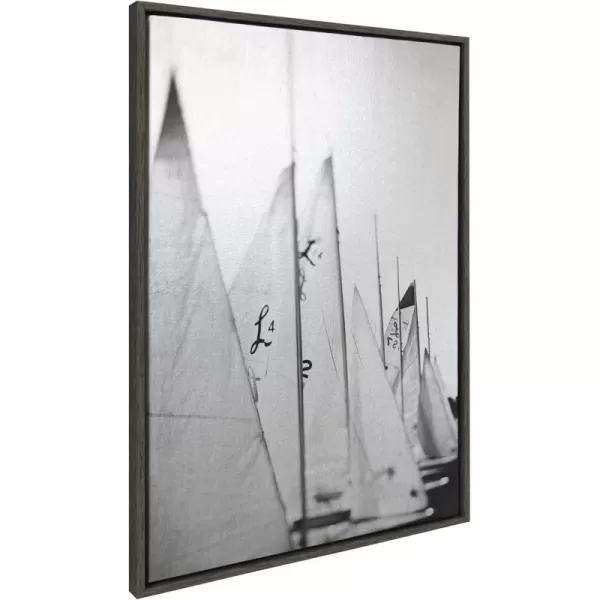 Kate and Laurel Sylvie Sailboats L142 Framed Metallic Canvas Wall Art by Alicia Bock 28x38 White Black and White Sailing Art for WallDark Gray