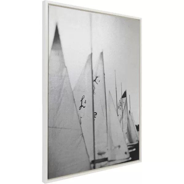 Kate and Laurel Sylvie Sailboats L142 Framed Metallic Canvas Wall Art by Alicia Bock 28x38 White Black and White Sailing Art for WallWhite