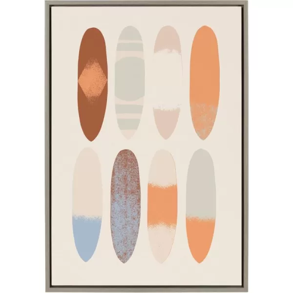 Kate and Laurel Sylvie Sea Breeze Board Pattern Framed Canvas Wall Art by Hannah Beisang 23x33 Gray Coastal Beach Art for Wall