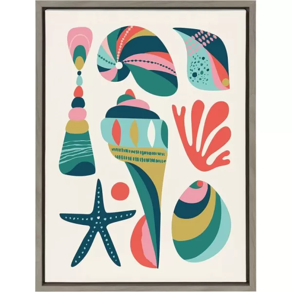 Kate and Laurel Sylvie Seashells Framed Canvas Wall Art by Rachel Lee of My Dream Wall 18x24 Gray Decorative Midcentury Shell Art for Wall