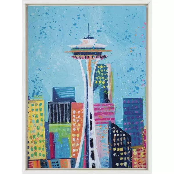 Kate and Laurel Sylvie Seattles Space Needle Framed Canvas Wall Art by Rachel Christopoulos 18x24 White Decorative Travel Poster Wall Dcor