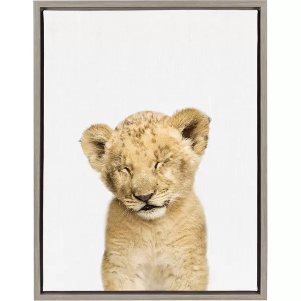 Kate and Laurel Sylvie Sleepy Baby Lion Animal Print Portrait Framed Canvas Wall Art by Amy Peterson 18x24 GrayGrey