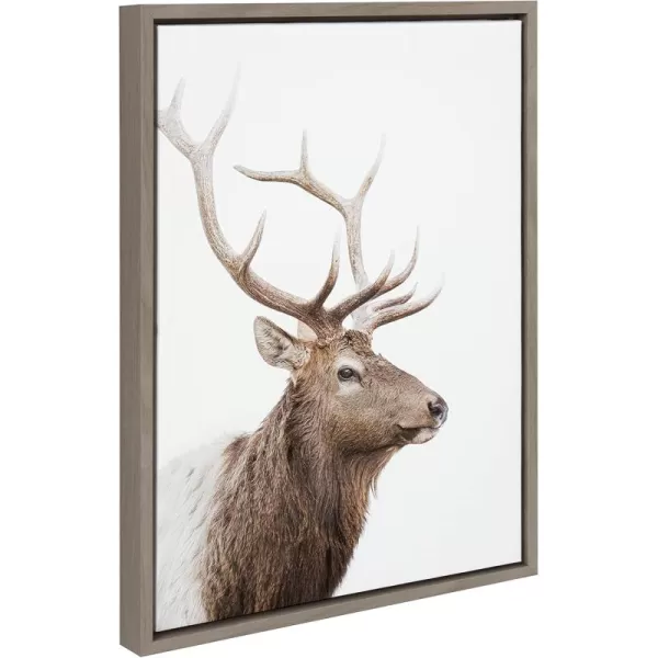 Kate and Laurel Sylvie Stag Profile Framed Canvas Wall Art by Amy Peterson Art Studio 23x33 Natural Modern Forest Animal Portrait Art for WallGray