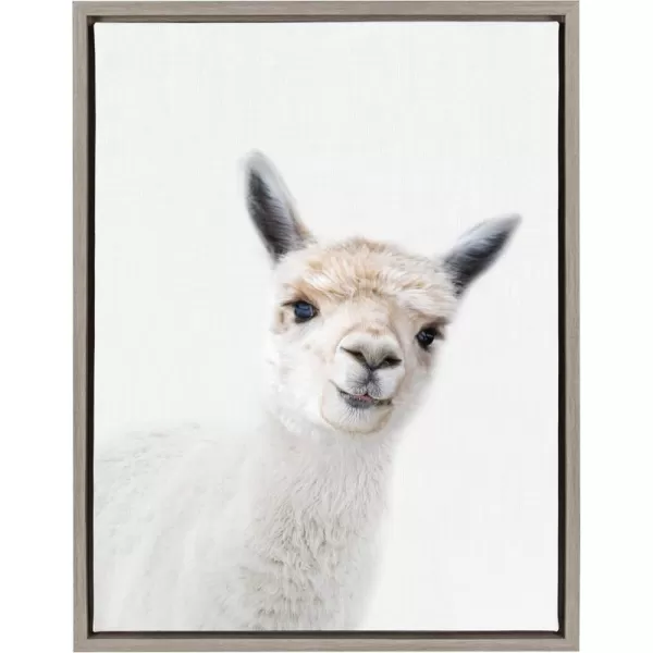 Kate and Laurel Sylvie Studio Alpaca Animal Print Portrait Framed Canvas Wall Art by Amy Peterson 18x24 GrayGrey