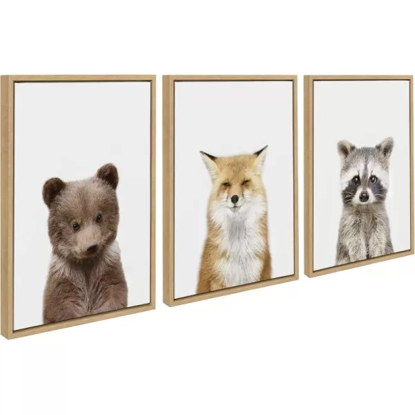 Kate and Laurel Sylvie Studio Bear Studio Fox and Studio Raccoon Framed Canvas Wall Art by Amy Peterson Art Studio 3 Piece 18x24 Natural Adorable Animal Wall DcorNatural