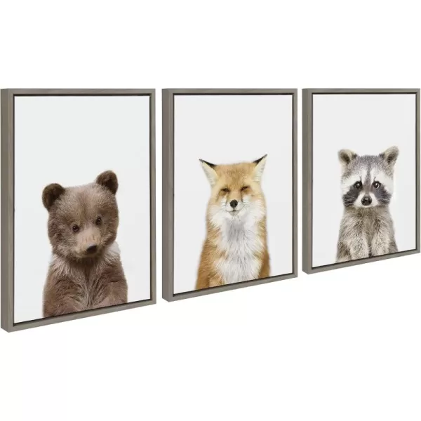 Kate and Laurel Sylvie Studio Bear Studio Fox and Studio Raccoon Framed Canvas Wall Art by Amy Peterson Art Studio 3 Piece 18x24 Natural Adorable Animal Wall DcorGray