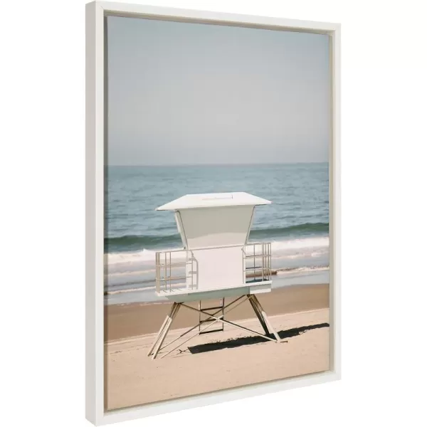 Kate and Laurel Sylvie Surf Shack Framed Canvas Wall Art by Crystal Lynn Collins 28x38 White Scenic Coastal Beach Art for WallWhite