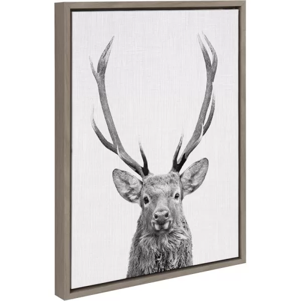 Kate and Laurel Sylvie The Red Deer BW Framed Canvas Wall Art by Simon Te of Tai Prints 23x33 Natural Black and White Forest Deer Portrait ArtGray