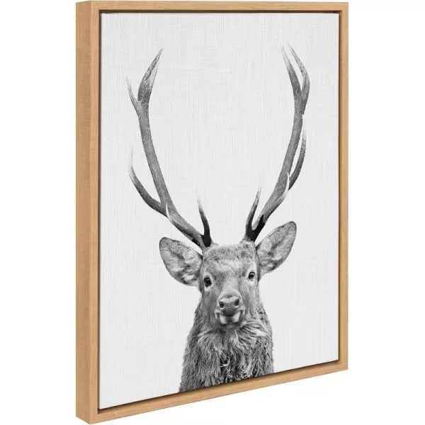 Kate and Laurel Sylvie The Red Deer BW Framed Canvas Wall Art by Simon Te of Tai Prints 23x33 Natural Black and White Forest Deer Portrait ArtNatural