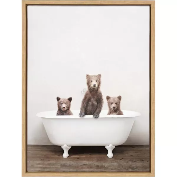 Kate and Laurel Sylvie Three Little Bears in Vintage Bathtub Framed Canvas Wall Art by Amy Peterson 18x24 Natural Adorable Animal Art for WallNatural