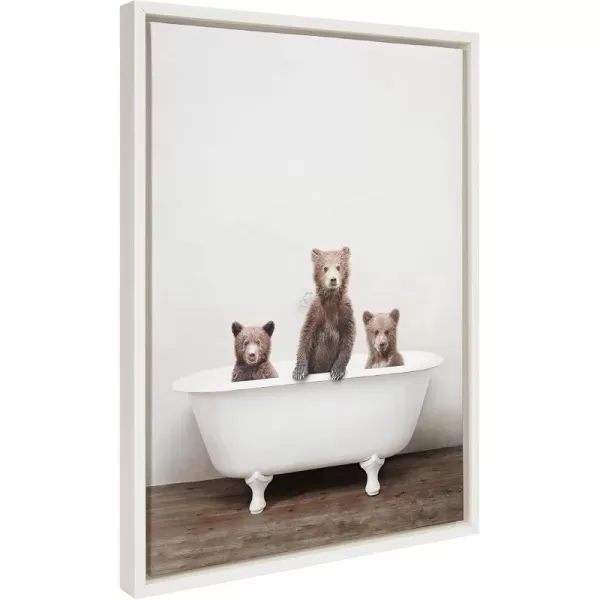 Kate and Laurel Sylvie Three Little Bears in Vintage Bathtub Framed Canvas Wall Art by Amy Peterson 18x24 Natural Adorable Animal Art for WallWhite