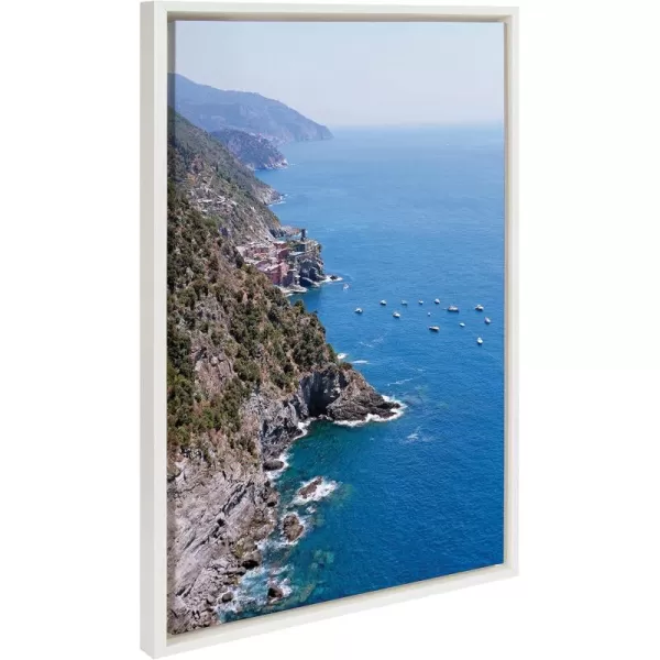 Kate and Laurel Sylvie Towns of Cinque Terre Framed Canvas Wall Art by Rachel Bolgov 23x33 White Scenic Coastal Ocean View Art for Wall