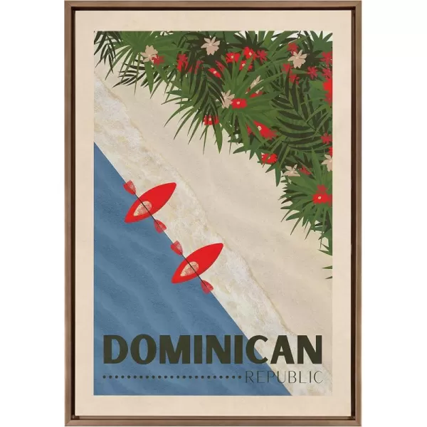 Kate and Laurel Sylvie Travel Poster Dominican Republic Framed Canvas Wall Art by Chay O 23x33 Gold Decorative Travel Art for Wall