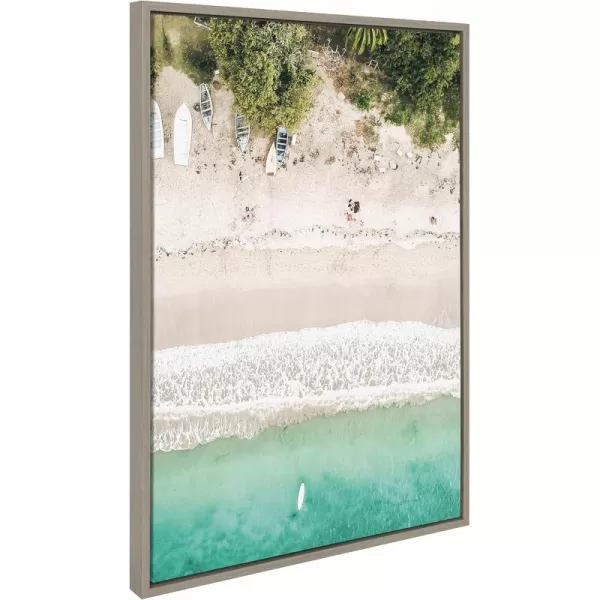 Kate and Laurel Sylvie Tropical Beach from Above Framed Canvas Wall Art by Amy Peterson Art Studio 23 x 33 White Beautiful Coastal Beach Home DcorGray