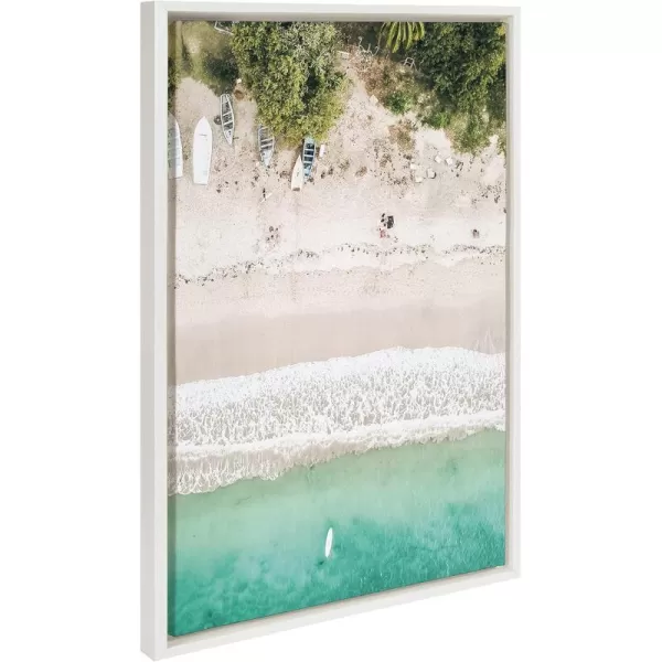 Kate and Laurel Sylvie Tropical Beach from Above Framed Canvas Wall Art by Amy Peterson Art Studio 23 x 33 White Beautiful Coastal Beach Home DcorWhite