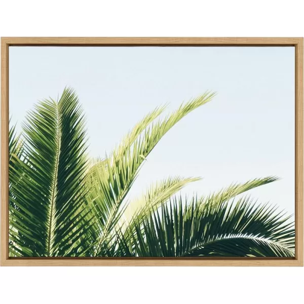 Kate and Laurel Sylvie Tropical Palm Under Blue Sky Framed Canvas Wall Art by Amy Peterson Art Studio 18x24 Natural Decorative Coastal Art for WallNatural