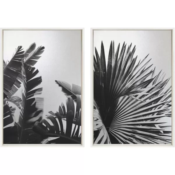 Kate and Laurel Sylvie Tropical Palms No 2 and No 8 Framed Metallic Canvas Wall Art by Alicia Bock 2 Piece 23x33 Black Black and White Palm Tree Art for WallWhite