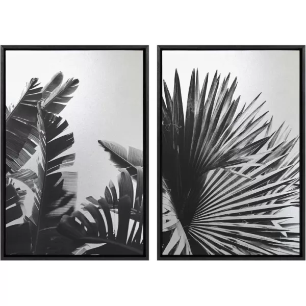 Kate and Laurel Sylvie Tropical Palms No 2 and No 8 Framed Metallic Canvas Wall Art by Alicia Bock 2 Piece 23x33 Black Black and White Palm Tree Art for WallBlack