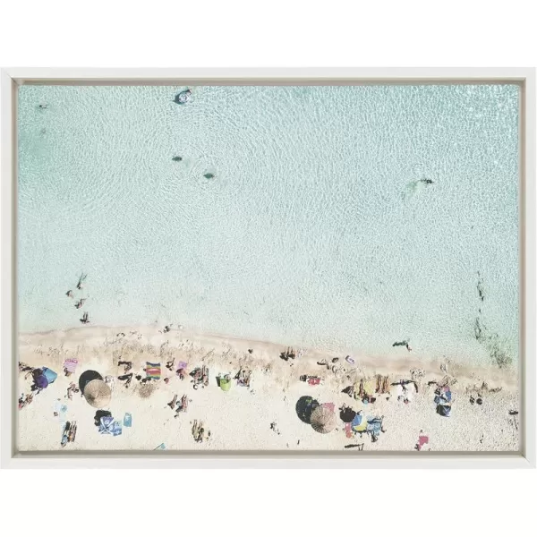 Kate and Laurel Sylvie Turquoise Beach from Above 2 Framed Canvas Wall Art by Amy Peterson Art Studio 28x38 WhiteWhite