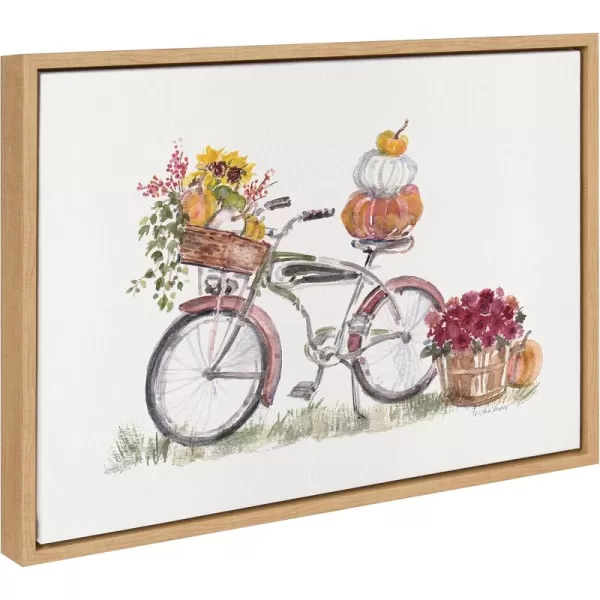 Kate and Laurel Sylvie Vintage Bike in Autumn Framed Canvas Wall Art by Patricia Shaw 18x24 Natural Decorative Pumpkin Fall Wall Dcor