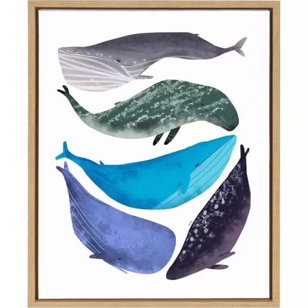 Kate and Laurel Sylvie Watercolor Whales Art Framed Canvas Wall Art by LIDA Larina 18x24 Natural Ocean Beach