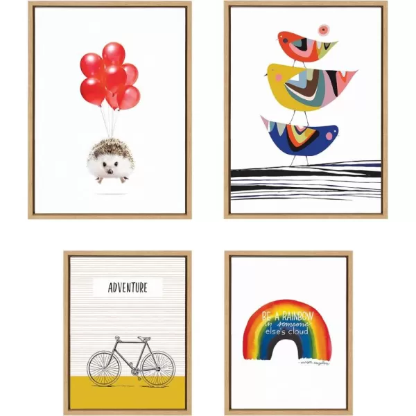 Kate and Laurel Sylvie Whimsy Modern Framed Canvas Wall Art Set by Jenn Van Wyk Amy Peterson Rachel Lee and Beth Vassalo 4 Piece Natural Colorful Art Set for Wall