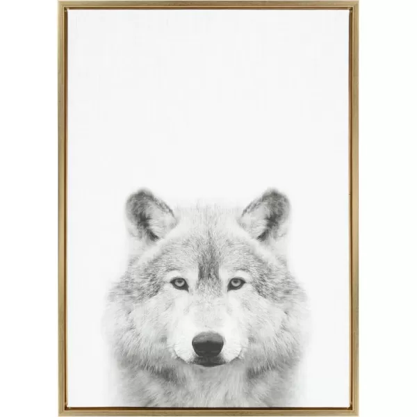 Kate and Laurel Sylvie Wolf Animal Print Black and White Portrait Framed Canvas Wall Art by Simon Te Tai 23x33 GoldGold