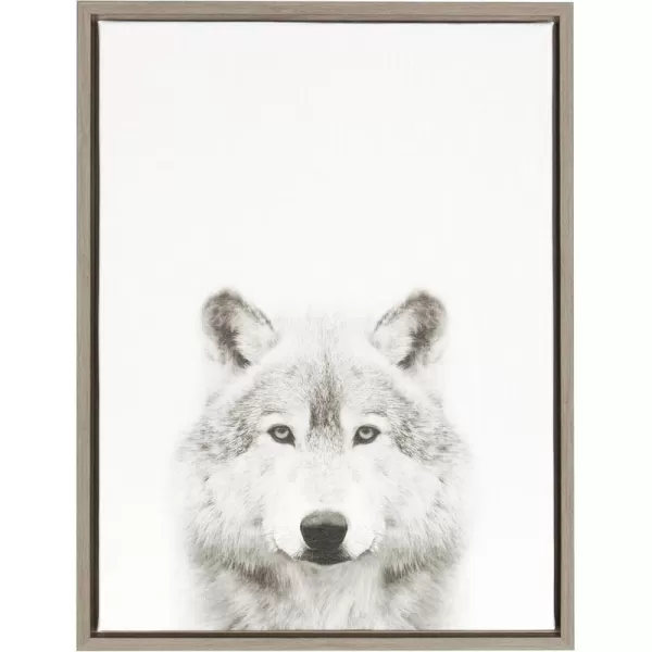 Kate and Laurel Sylvie Wolf Animal Print Black and White Portrait Framed Canvas Wall Art by Simon Te Tai 23x33 GoldGrey