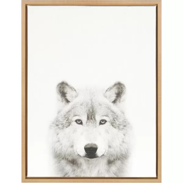 Kate and Laurel Sylvie Wolf Animal Print Black and White Portrait Framed Canvas Wall Art by Simon Te Tai 23x33 GoldNatural