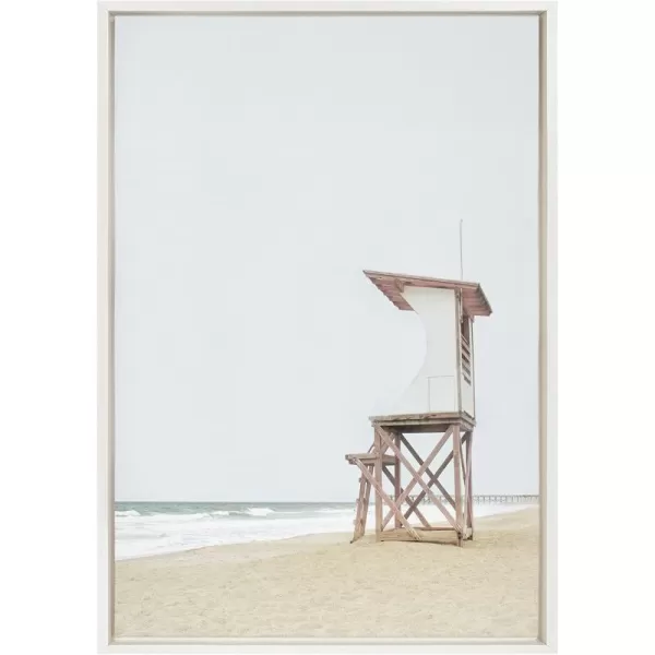 Kate and Laurel Sylvie Wood Ocean Beach Lifeguard Tower Framed Canvas Wall Art by The Creative Bunch Studio 18x24 Gray Decorative Coastal Art for WallWhite