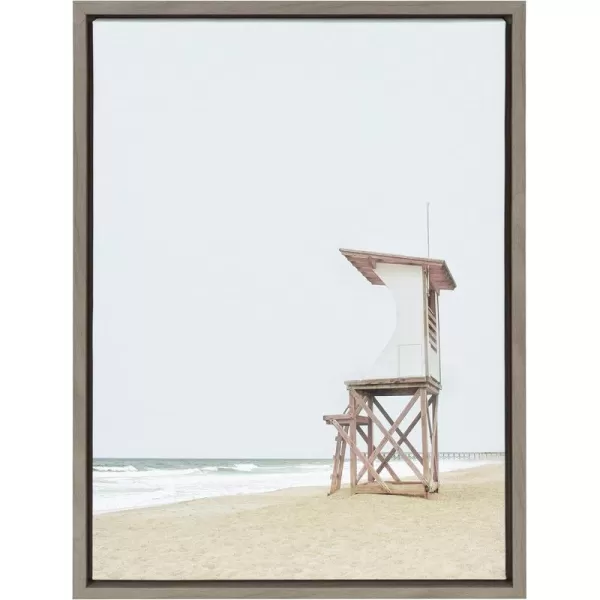 Kate and Laurel Sylvie Wood Ocean Beach Lifeguard Tower Framed Canvas Wall Art by The Creative Bunch Studio 18x24 Gray Decorative Coastal Art for WallGray