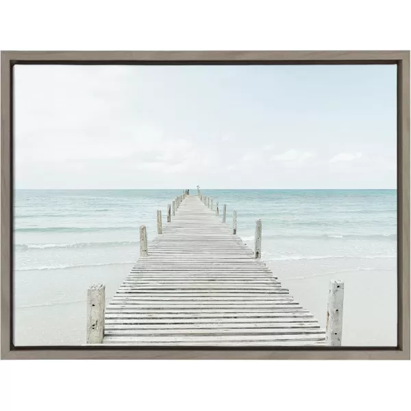 Kate and Laurel Sylvie Wooden Pier on the Beach Framed Canvas Wall Art by Amy Peterson Art Studio 28x38 Gray Decorative Coastal Art Print for WallGray