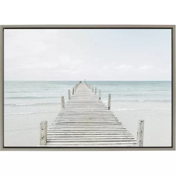 Kate and Laurel Sylvie Wooden Pier on the Beach Framed Canvas Wall Art by Amy Peterson Art Studio 28x38 Gray Decorative Coastal Art Print for WallGrey